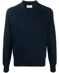 Pull à col polo bleu marine Ami Paris