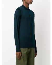 Pull à col polo bleu marine John Smedley