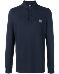 Pull à col polo bleu marine BOSS