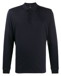 Pull à col polo bleu marine BOSS