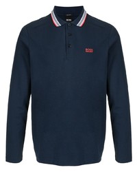 Pull à col polo bleu marine BOSS