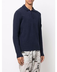 Pull à col polo bleu marine Stone Island