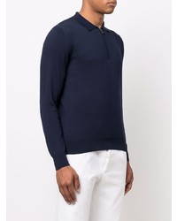 Pull à col polo bleu marine Canali