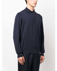 Pull à col polo bleu marine Brunello Cucinelli