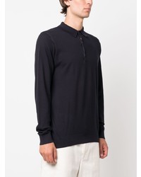 Pull à col polo bleu marine John Smedley