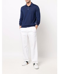 Pull à col polo bleu marine Zegna