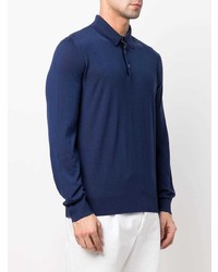 Pull à col polo bleu marine Zegna