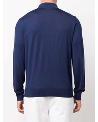 Pull à col polo bleu marine Zegna