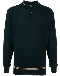 Pull à col polo bleu marine John Smedley