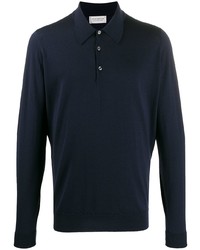Pull à col polo bleu marine John Smedley