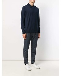 Pull à col polo bleu marine John Smedley