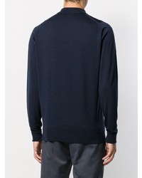 Pull à col polo bleu marine John Smedley