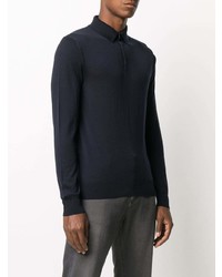 Pull à col polo bleu marine Ermenegildo Zegna