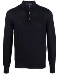 Pull à col polo bleu marine Lardini