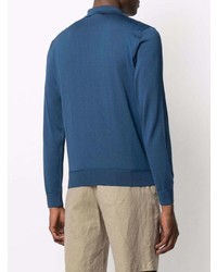 Pull à col polo bleu marine Z Zegna