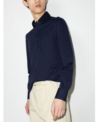 Pull à col polo bleu marine Brunello Cucinelli