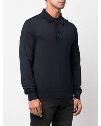 Pull à col polo bleu marine Tom Ford