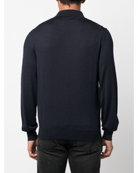 Pull à col polo bleu marine Tom Ford