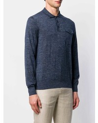 Pull à col polo bleu marine Brioni