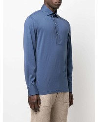 Pull à col polo bleu marine Brunello Cucinelli