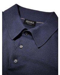 Pull à col polo bleu marine Zegna