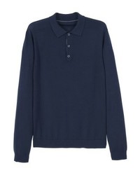 Pull à col polo bleu marine Mango