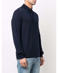 Pull à col polo bleu marine Paul Smith