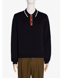 Pull à col polo bleu marine Gucci