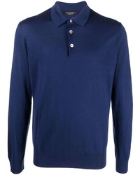 Pull à col polo bleu marine Zegna