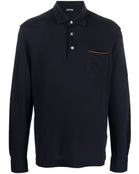 Pull à col polo bleu marine Zegna