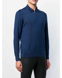 Pull à col polo bleu marine Larusmiani