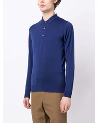 Pull à col polo bleu John Smedley