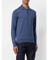 Pull à col polo bleu Brioni