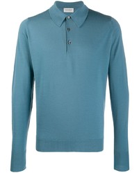 Pull à col polo bleu John Smedley