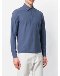 Pull à col polo bleu Zanone