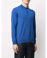 Pull à col polo bleu Malo