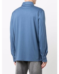 Pull à col polo bleu Brunello Cucinelli