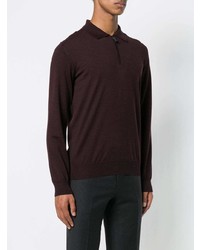 Pull à col polo bordeaux Brioni