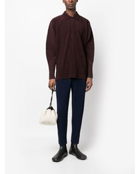 Pull à col polo bordeaux Homme Plissé Issey Miyake