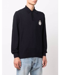 Pull à col polo brodé bleu marine Billionaire