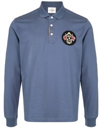 Pull à col polo brodé bleu