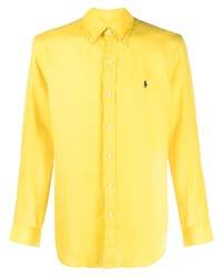 Pull à col polo brodé jaune