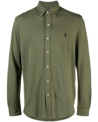 Pull à col polo brodé olive Polo Ralph Lauren