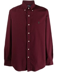 Pull à col polo brodé pourpre foncé