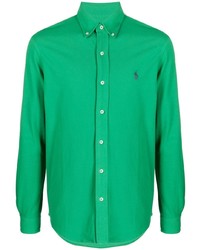 Pull à col polo brodé vert