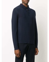 Pull à col polo en laine bleu marine Ermenegildo Zegna