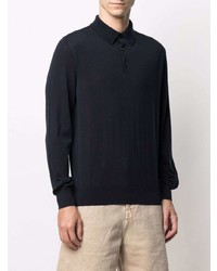 Pull à col polo en laine bleu marine Ermenegildo Zegna