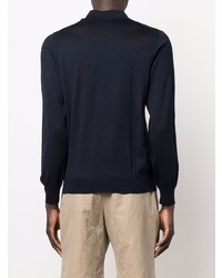 Pull à col polo en laine bleu marine Corneliani