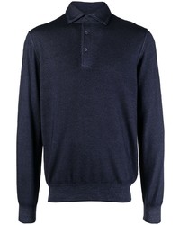 Pull à col polo en laine bleu marine Lardini