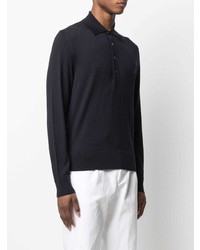 Pull à col polo en laine bleu marine Tom Ford